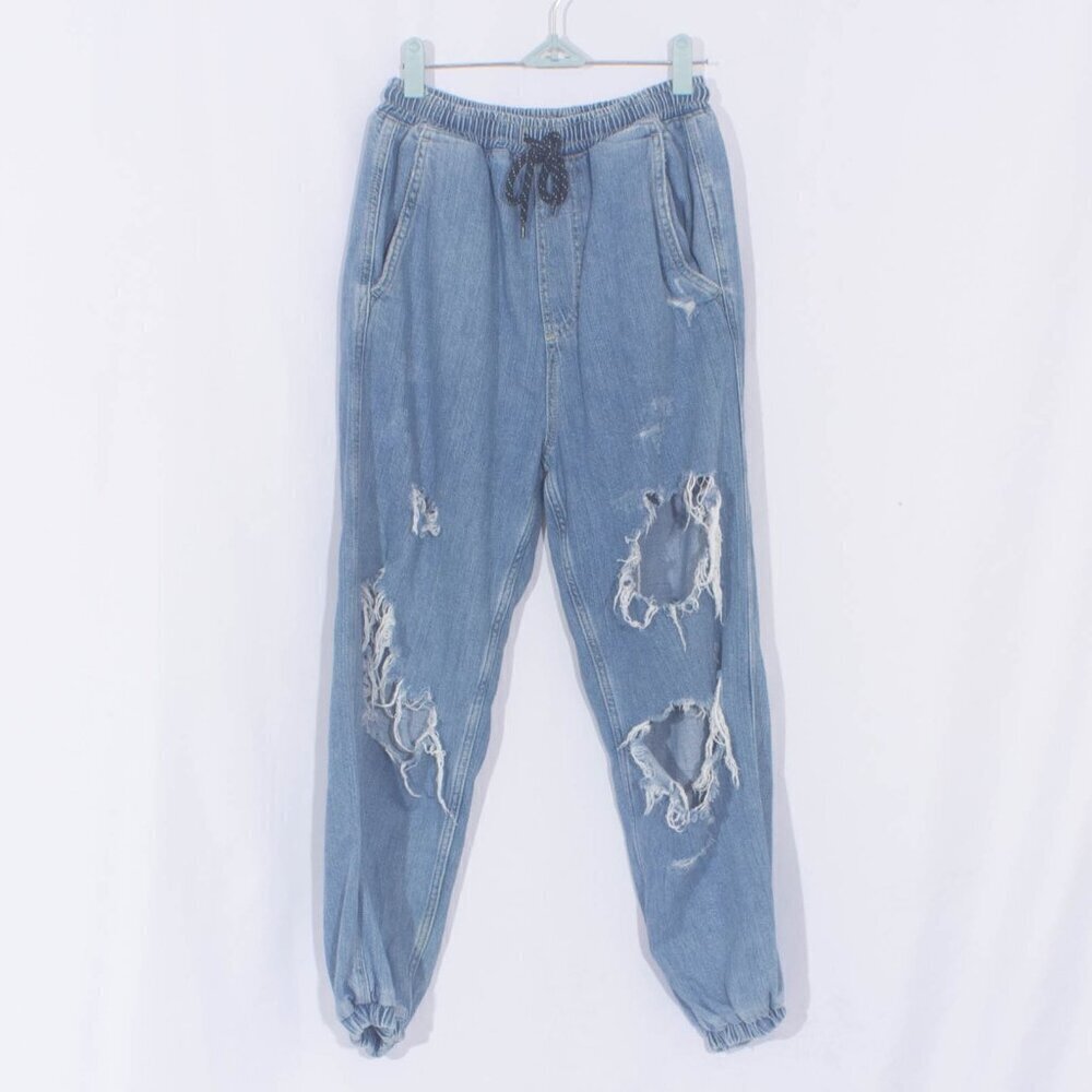 FREE PEOPLE Sloane Destructed Denim Jogger Pants Size XS - Picture 3 of 8
